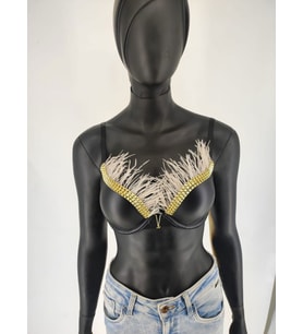 V MODEL METAL VE TÜY DETAYLI DERİ BÜSTİYER  (Model 1)