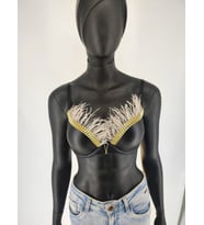 V MODEL METAL VE TÜY DETAYLI DERİ BÜSTİYER  (Model 1)