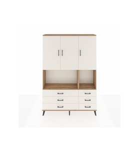 Arges Gardrop 6 Raflı 6 Çekmeceli 3 Kapaklı 132x30x195 Çam-Aytaşı