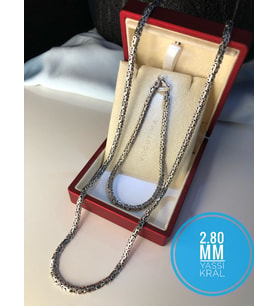 Erkek Gümüş Set - 2.8mm Yassı Ezme Kral Model • Işıklı Kutuda Sevgiliye • Eşe Kolye Bileklik
