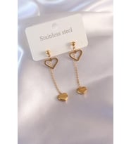 Çelik Gold Renk Kalp Figür Sallantı Kalp Detay Kadın Küpe