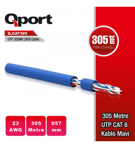 QPORT QPORT Q-CAT6 305 MT UTP CAT6 NETWORK KABLO MAVI 23AWG 0.57MM