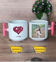 Love Sevgili Kupa Bardak Fotoğraflı T Pembe Kulplu Sevgiliye Sevgililer Günü Hediyesi