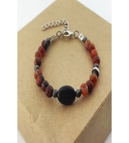 Doğal Akik ve Hematit Taşı Bileklik  6 mm ( Doğal Taş Bileklik )