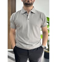 Erkek Desenli Polo Yaka Tişört Gri Edw460