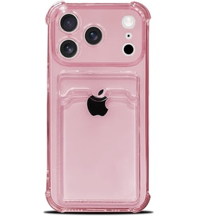 Teknomoda Apple iPhone 17 AiR Kılıf Kartlıklı Anti Şok Korumalı Şeffaf Silikon Pembe