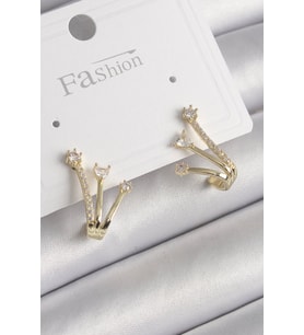 Pirinç Gold Renk Zirkon Taşlı Kadın Küpe - TJ-BKP9963