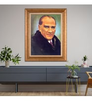 Altın Varaklı Çerçeveli Paspartulu Atatürk Tablo TR1086 (Gold)