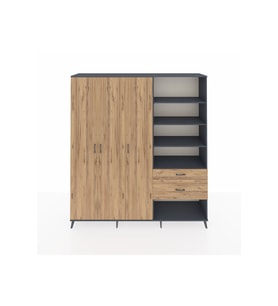Hyperion Dolap 16 Raflı 2 Çekmeceli 3 Kapaklı 220x44x243 Antrasit-Çam/Çam