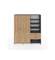 Hyperion Dolap 16 Raflı 2 Çekmeceli 3 Kapaklı 220x44x243 Antrasit-Çam/Çam
