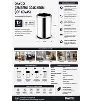 Çemberli 304K Krom Çöp Kovası 12 L 23x36 cm