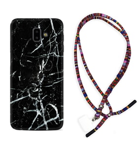 Samsung J6 Plus J7 Prime J7 Pro M20 Kılıf Boyun Asklı Rasta Silikon Black Marble 3 1382