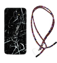 Samsung J6 Plus J7 Prime J7 Pro M20 Kılıf Boyun Asklı Rasta Silikon Black Marble 3 1382