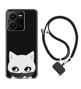 Vivo Y22 Kılıf Silikon Boyun Askılı İpli Desenli Silikon Pandemi Cat 1729