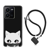 Vivo Y22 Kılıf Silikon Boyun Askılı İpli Desenli Silikon Pandemi Cat 1729