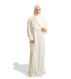 Krem Tek Parça Namaz Elbisesi Viskon Düz 2503_40