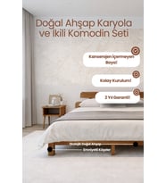 Lotus New Model Masif Ahşap Karyola ve 2 Adet Komodin Kolay Kurulum Fırınlanmış İthal Sibirya Çamı 180x200 Yatak Uyumlu 2 Adet Komodin