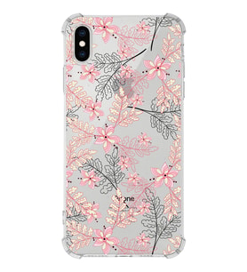 Apple iPhone XS Max Uyumlu Köşe Korumalı Antişok  Kapak Floral Kırmızı Tasarımlı Şeffaf  Kılıf
