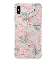 Apple iPhone XS Max Uyumlu Köşe Korumalı Antişok  Kapak Floral Kırmızı Tasarımlı Şeffaf  Kılıf