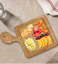 BK Gift Retro Motif Tasarımlı Kare Şeklinde Doğal Ahşap Servis ve Sunum Tabağı Model 9