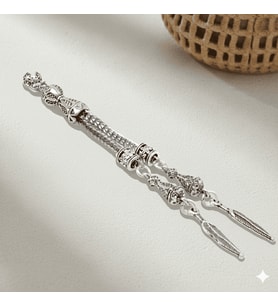Uzun Yaprak Temalı Foxtail Zincirli Çift Kamçılı Kararmaz Metal Püskül
