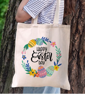 BK Gift Happy Easter Tasarımlı Kanvas Bez Çanta, Baskılı Omuz Çantası, Alışveriş Çantası, Plaj Çantası, Arkadaşa Hediye (Model 1)