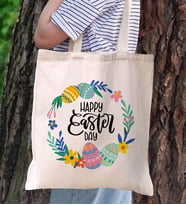 BK Gift Happy Easter Tasarımlı Kanvas Bez Çanta, Baskılı Omuz Çantası, Alışveriş Çantası, Plaj Çantası, Arkadaşa Hediye (Model 1)