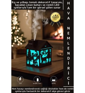 Premium Led Işık Buhar Makinesi Yılbaşı Temalı Ahşap Görünüm Mini Ev Oda Hava Nemlendiricisi 240 ML