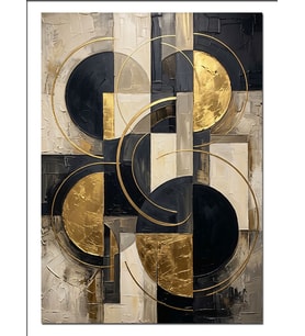 Siyah Gold Geometrik Daire Tablo Dekoratif Kanvas - Mdf Ahşap Tablo