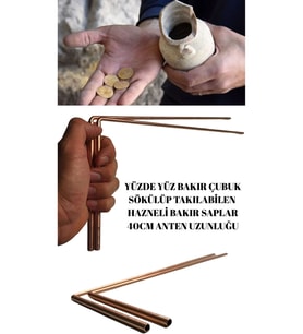 Bakır Altın Arama Çubuğu Hazneli Bakır Saplı Define Arama