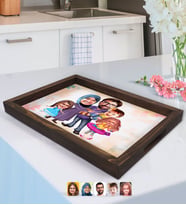 BK Gift Kişiye Özel Aile Karikatürlü Doğal Ahşap Tepsi-9
