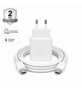Schitec 45W Hızlı Şarj Adaptörü ve 1 Metre Type-C Type-C Hızlı Şarj Kablo Set Beyaz