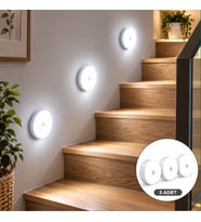 3 Adet Şarjlı Spot LED Lamba Seti - Beyaz Işık Taşınabilir Merdiven Altı, Dolap İçi Gece Lambası Seti