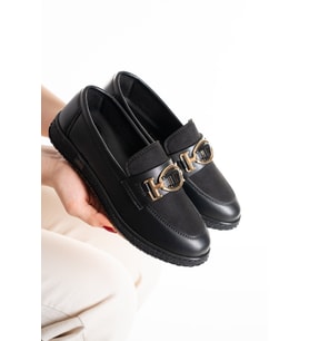 Kadın Siyah Loafer Makosen Tokalı Klasik Günlük Ayakkabı s2546