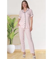 Mecit 5150 Bayan Pembe Çizgili Boydan Düğmeli Pijama Takımı