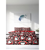 Çift Kişilik ( Lastikli Çarşaflı ) %100 Pamuk Saten Nevresim Takımı Heart Lips