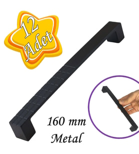 12 Adet Bihter Desenli Kulp 160 mm Siyah Mutfak Kulpu Çekmece Dolap Kapak Kulbu Metal  Mobilya Dolabı