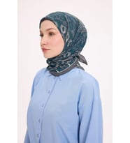 Dört Mevsim Antik Motif Viskon Velora Eşarp 6420 (Petrol Yeşili)