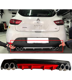 Renault Clio Mk4 Kırmızı Difüzör Çiftli Yuvarlak Egzoz Görünümlü D Tip Difizör 2012-2019