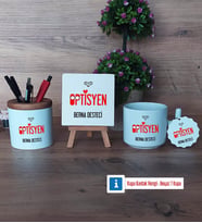 Optisyen Dekoratif Taş, Kalemlik, T Kupa Bardak, Ahşap Anahtarlık Hediye (Model 1)