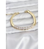 316L Çelik Gold Renk Kare Zirkon Taşlı Yılan Zincirli Kadın Bileklik 5886 - SSSSSS2654-1674