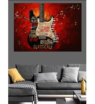 Yazılarla Süslü Modern Gitar Tasarımı Dekoratif Kanvas - Mdf Ahşap Tablo