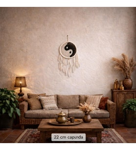 Yin Yang Rüya Kapanı Duvar Süsü – El Yapımı Makrome Dreamcatcher Bohem Duvar Dekoru Tüylü Bambu Kasnak Ev Dekorasyonu