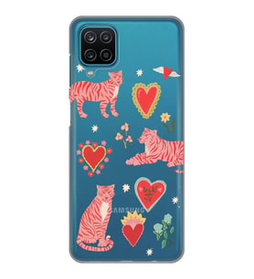 Samsung Galaxy A12/M12 Uyumlu Kaplan ve Kalp Desenli Şeffaf Telefon Kılıfı