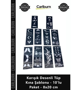 Özel Üretim Pratik Geçici Dövme Hint Kınası Karışık Desenli Tüp Kına Şablonu 10'lu Paket 8x20 cm