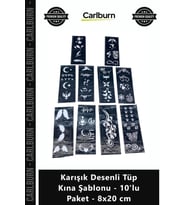 Özel Üretim Pratik Geçici Dövme Hint Kınası Karışık Desenli Tüp Kına Şablonu 10'lu Paket 8x20 cm