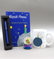 Küçük Prens Kitabı & Mavi Mat Roller Kalem & Küçük Prens Kupa & Mavi Küçük Prens Kar Küresi Hediye Seti