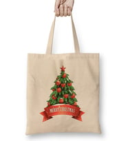 Yılbaşı Yeni Yıl Konseptli Merry Christmas Tree 01 Bez Çanta Uzun Saplı