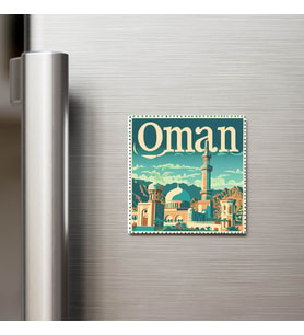 Umman Oman - Posta Pulu Temalı Ülke - Baskılı Buzdolap Magneti Kare - 9x9 cm