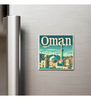 Umman Oman - Posta Pulu Temalı Ülke - Baskılı Buzdolap Magneti Kare - 9x9 cm